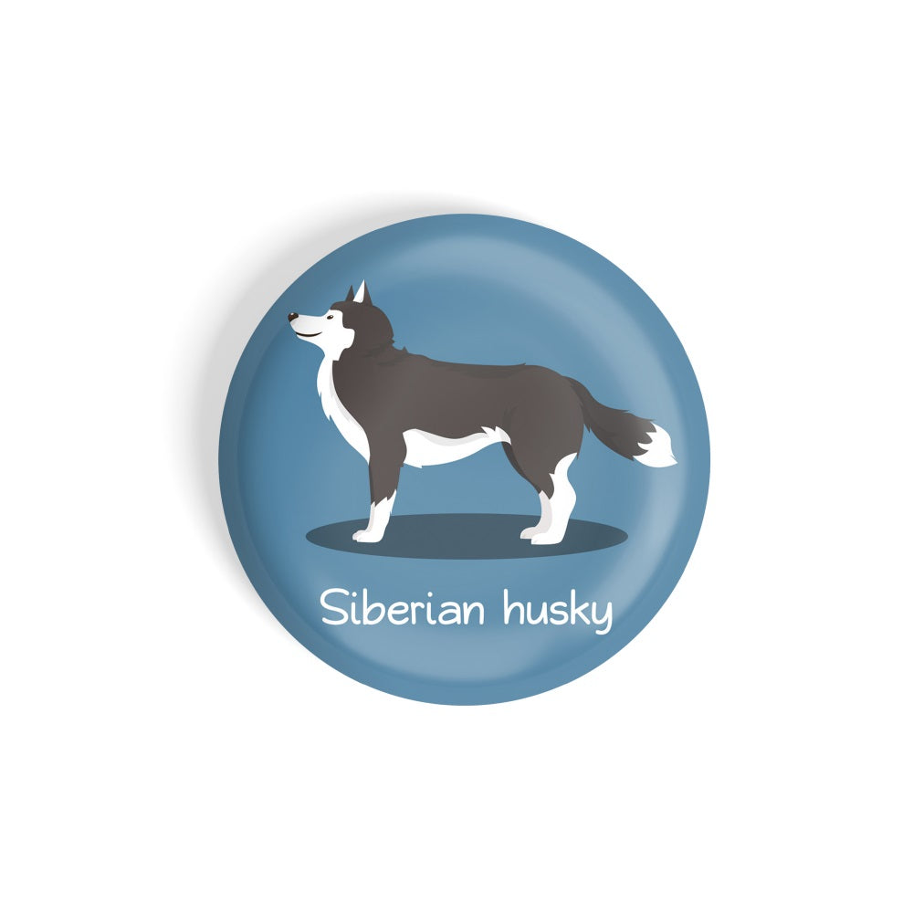 dhcrafts Round Fridge Magnet Blue Color Siberian Husky Pet Dog Glossy Finish Design Pack of 1 (58 mm)